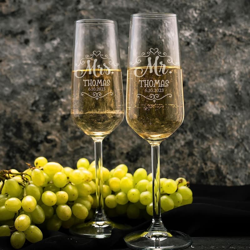 Engagement Personalized Champagne Flutes Set for Couples