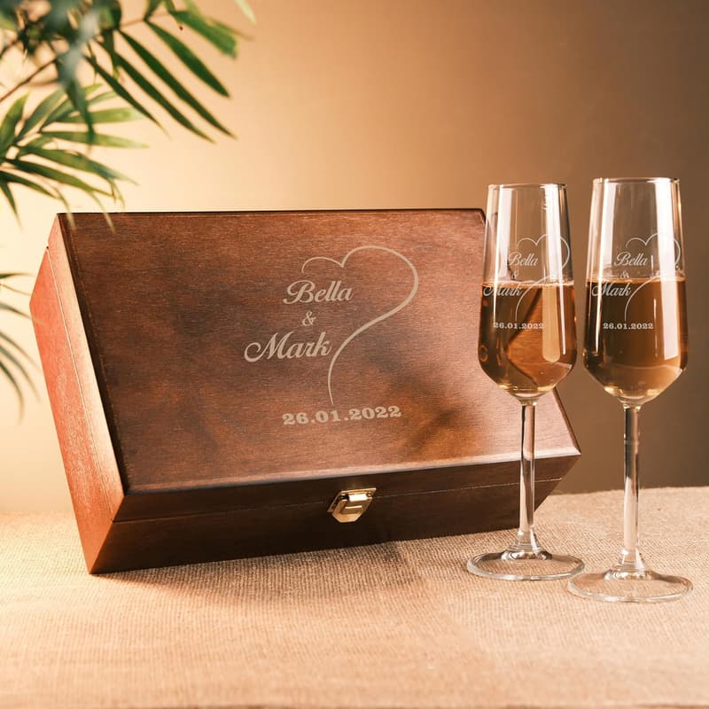 Engraved Champagne Flutes Set for Weddings - Personalized Toasting Glasses