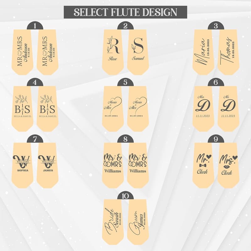 Engraved Champagne Flutes Set for Weddings - Personalized Toasting Glasses