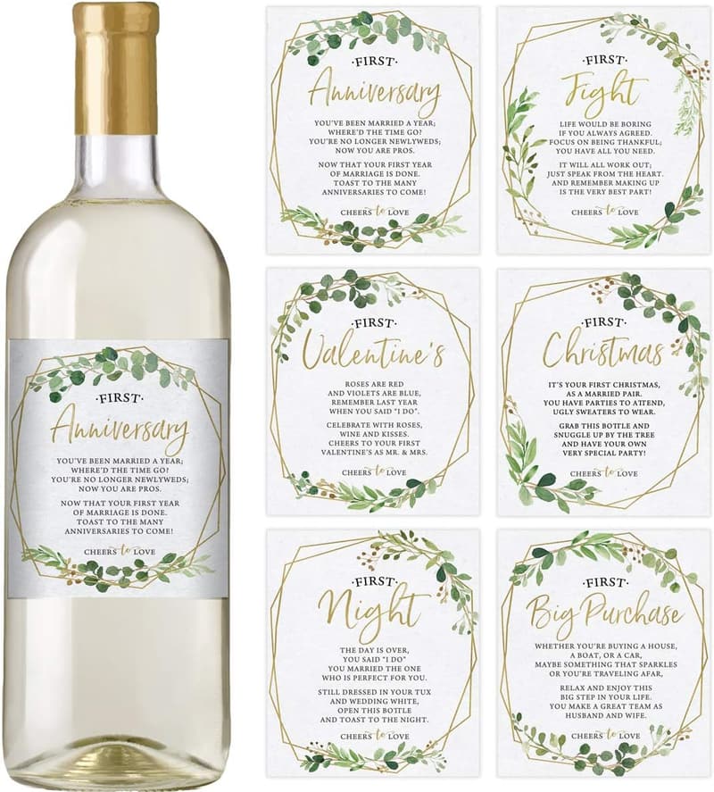 Wedding Milestone Wine Bottle Labels - Set of 6 Greenery Designs