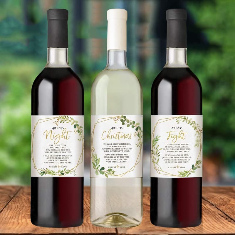 Wedding Milestone Wine Bottle Labels - Set of 6 Greenery Designs