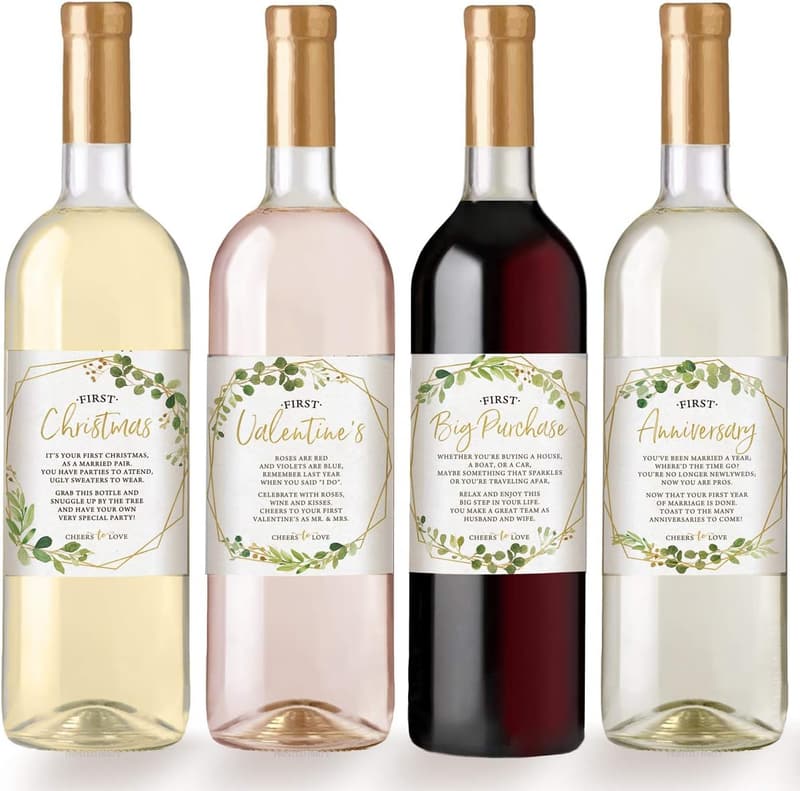 Wedding Milestone Wine Bottle Labels - Set of 6 Greenery Designs