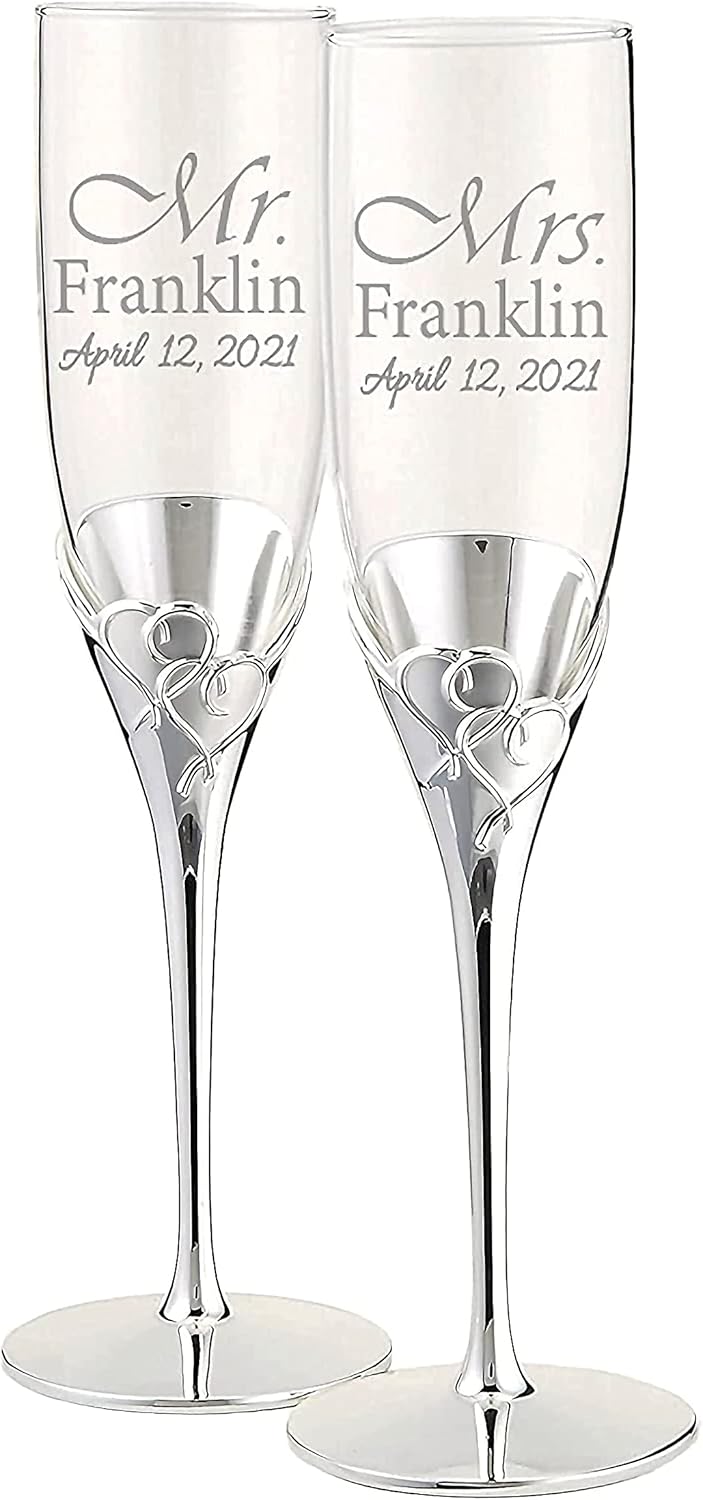 Personalized Wedding Champagne Flutes Set - Custom Engraved