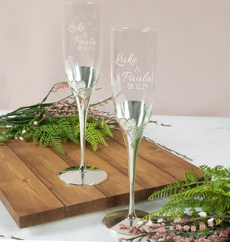 Personalized Wedding Champagne Flutes Set - Custom Engraved