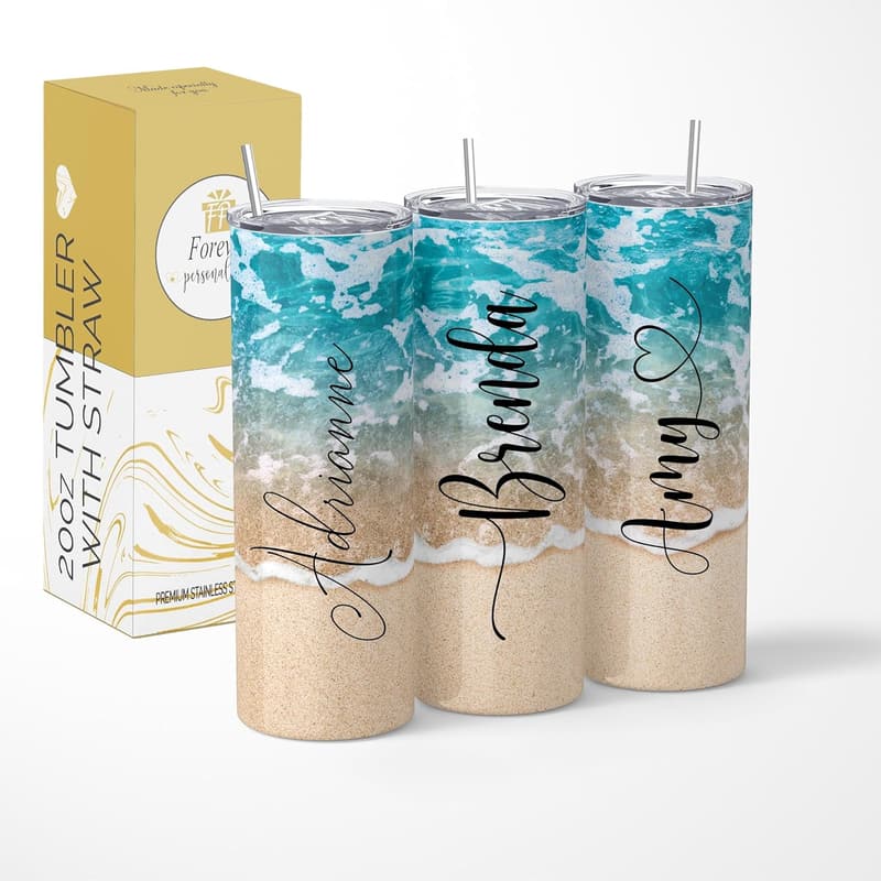 Personalized 20oz Stainless Steel Beach Tumbler for Bridesmaids