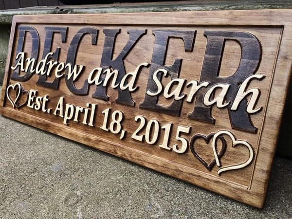 5-Year Anniversary Personalized Carved Wood Family Sign