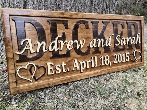 5-Year Anniversary Personalized Carved Wood Family Sign