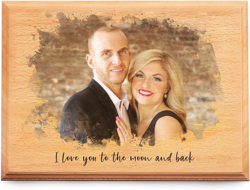 Couples' Anniversary Custom Watercolor Wood Photo Plaque
