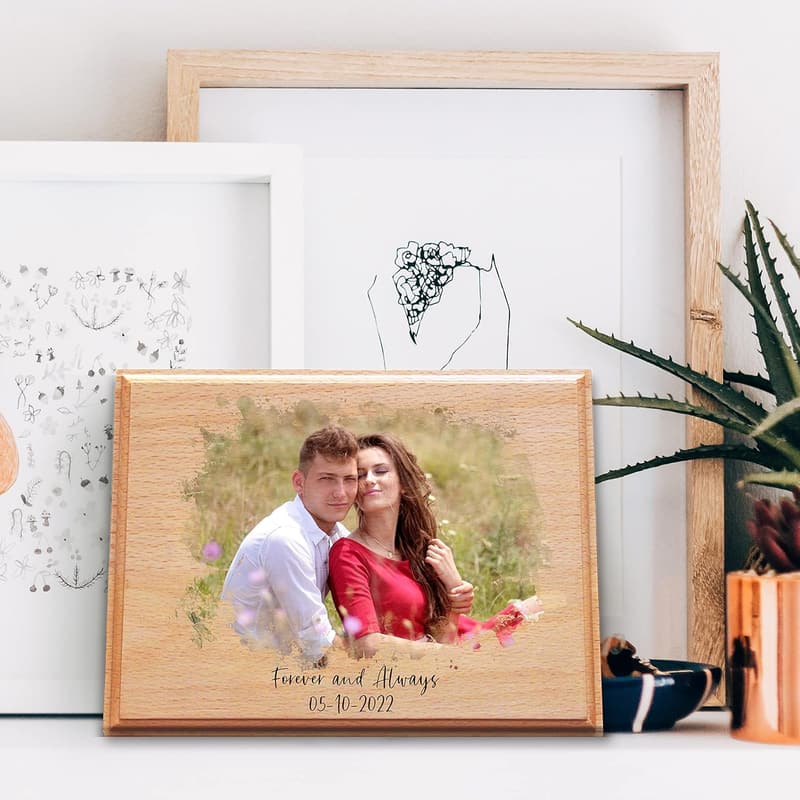 Couples' Anniversary Custom Watercolor Wood Photo Plaque