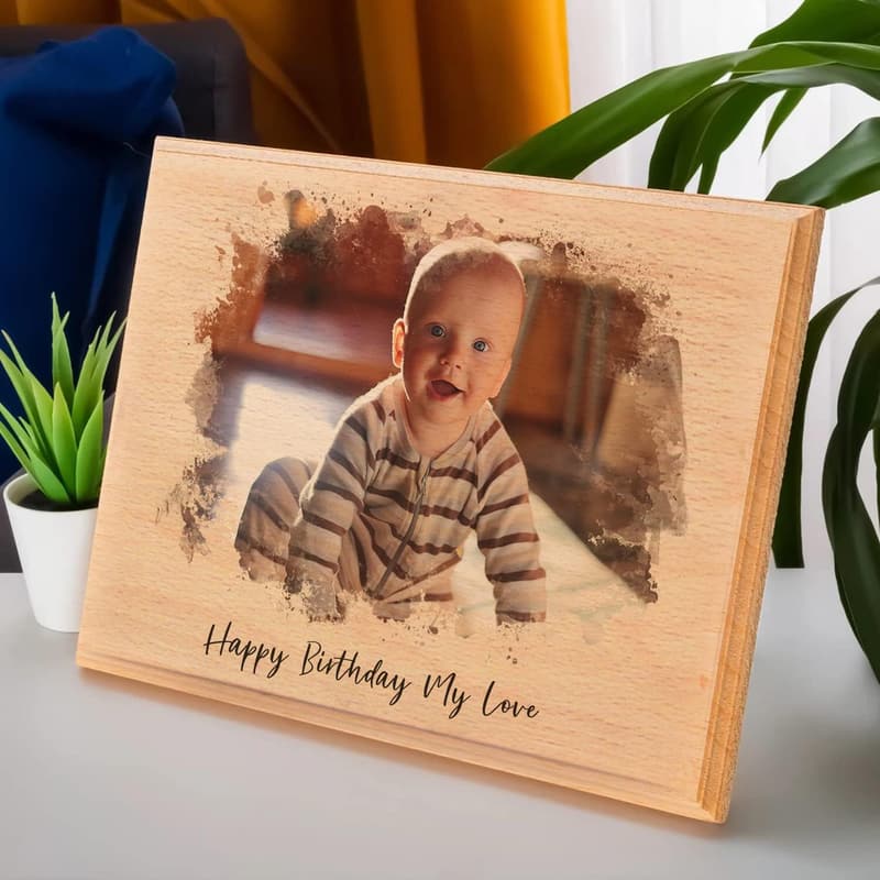 Couples' Anniversary Custom Watercolor Wood Photo Plaque