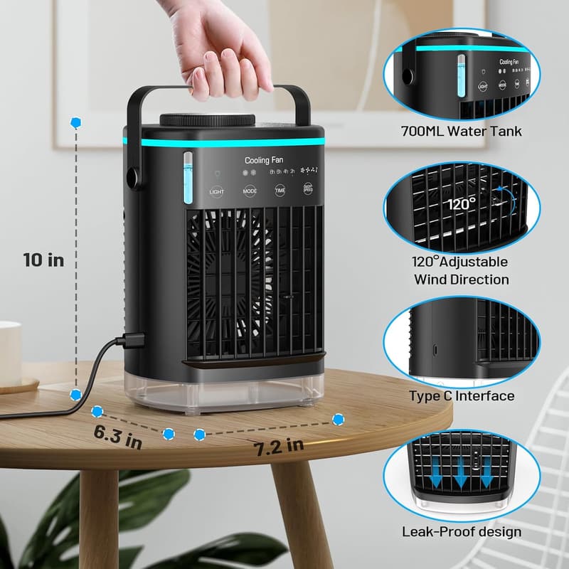 Portable Air Conditioner - Mini Evaporative Cooler with Timer