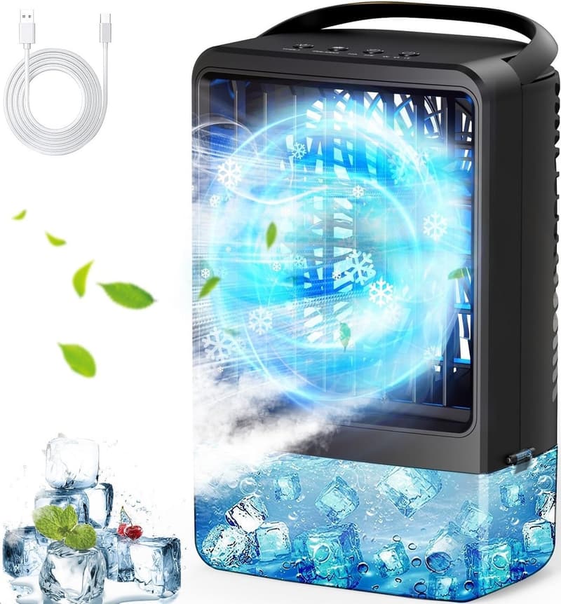 Portable Mini Air Conditioner with 7 LED Lights & Timer