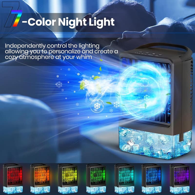 Portable Mini Air Conditioner with 7 LED Lights & Timer