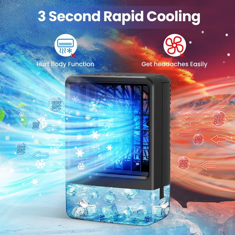 Portable Mini Air Conditioner with 7 LED Lights & Timer