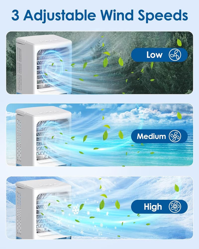Portable Mini Air Conditioner with LED Night Light, 3 Speeds