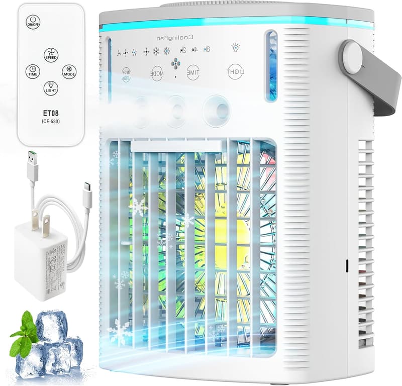Mini Portable Air Conditioner with Remote & Night Light - Gray