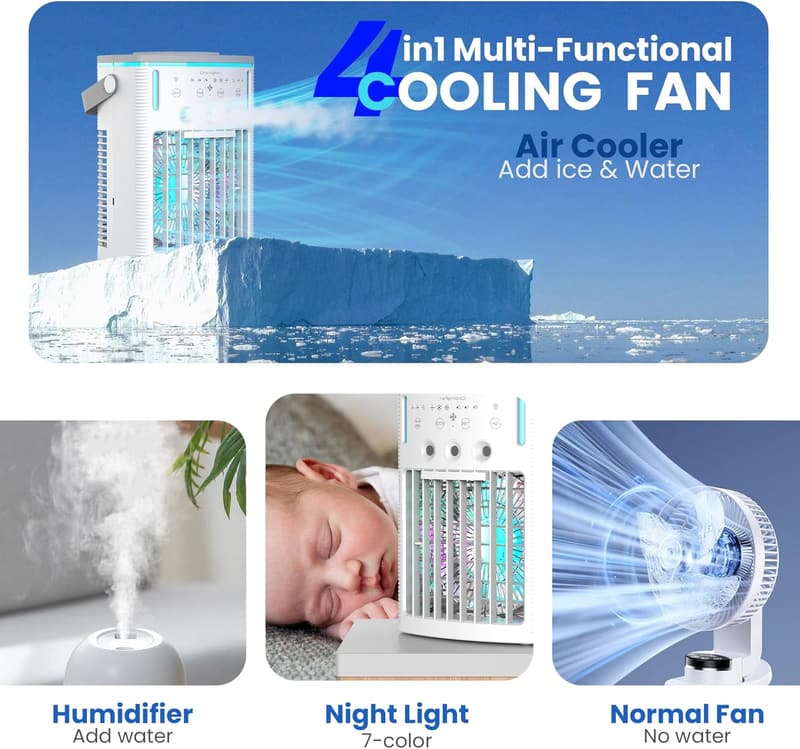 Mini Portable Air Conditioner with Remote & Night Light - Gray