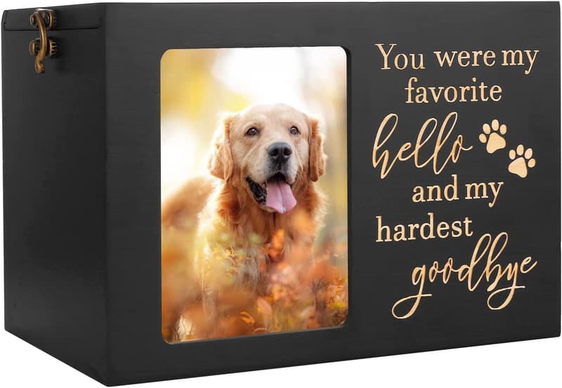 Large Wooden Pet Memorial Urn with Photo Frame and Keepsake Lining