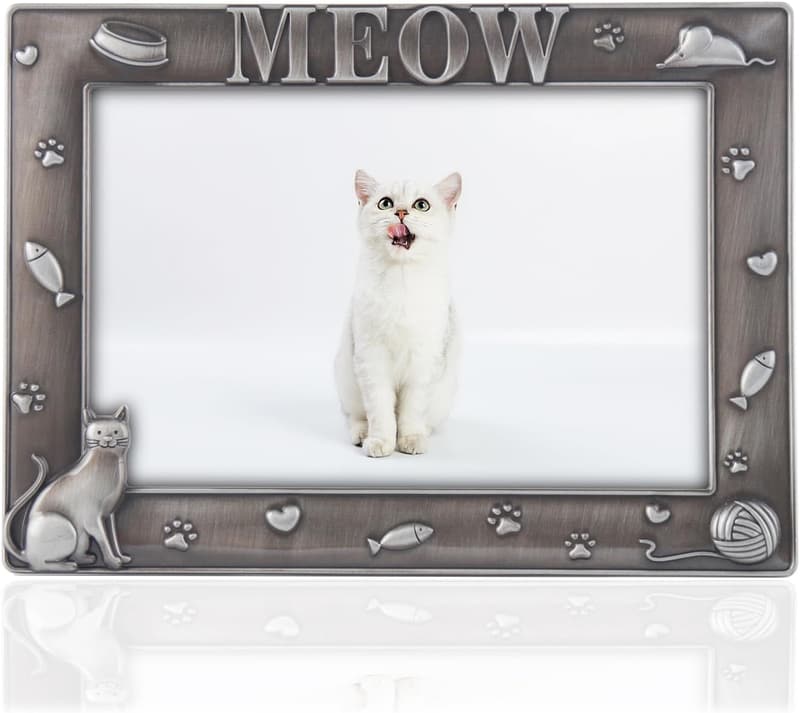 Cat Picture Frame - Antique Silver, Zinc Alloy, 4x6 Inch
