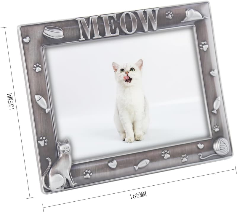 Cat Picture Frame - Antique Silver, Zinc Alloy, 4x6 Inch