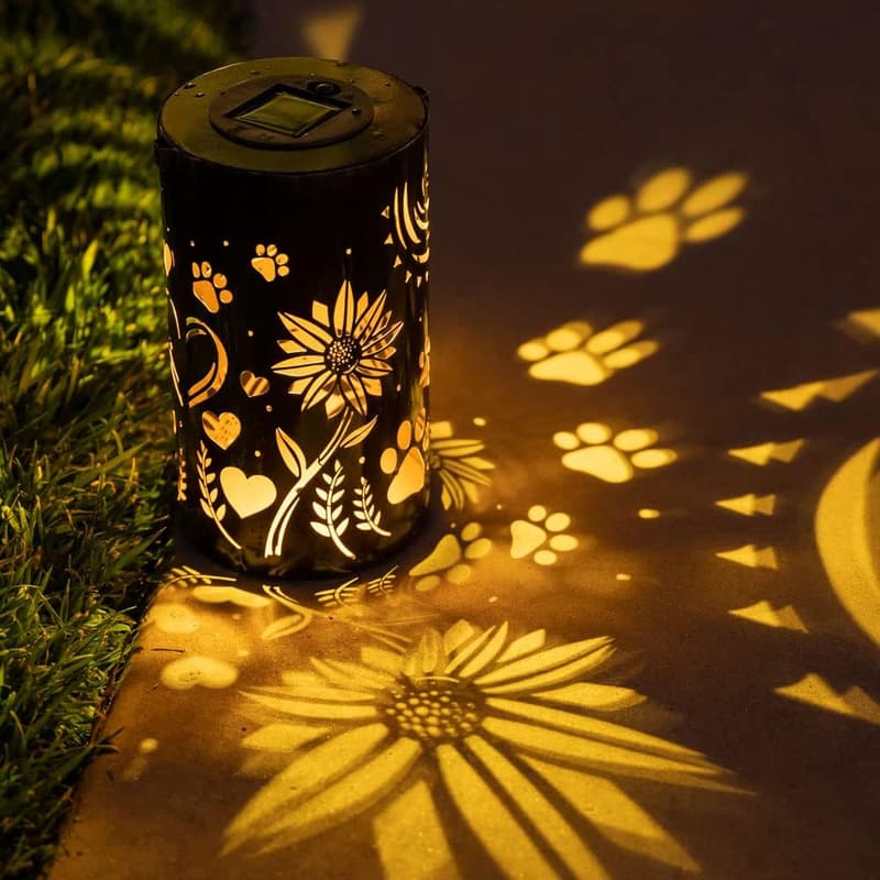Pet Memorial Gift - Artisan Solar Lantern 'Sunflowers & Paws'