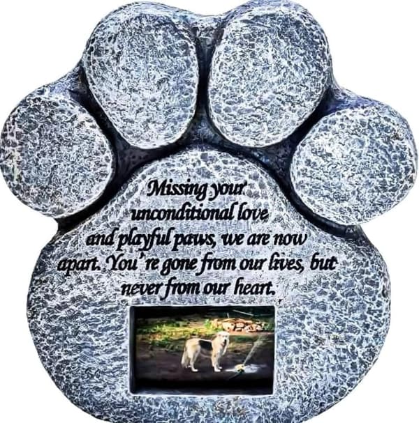 Pet Memorial Stone with Paw Print Frame & Sympathy Poem