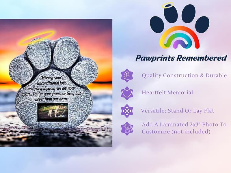 Pet Memorial Stone with Paw Print Frame & Sympathy Poem