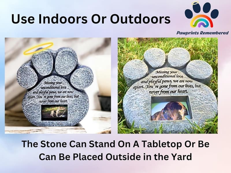 Pet Memorial Stone with Paw Print Frame & Sympathy Poem