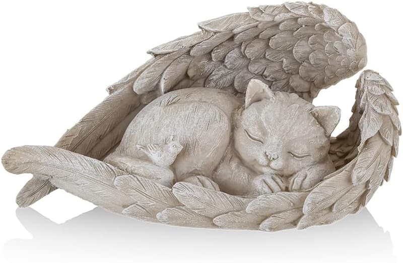 Cat Angel Memorial Statue for Outdoor Garden - Resin Figurine