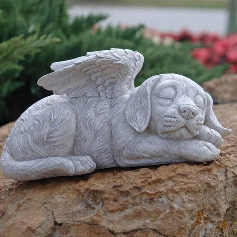 Dog Angel Memorial Grave Marker Statue - Handcast Polyresin