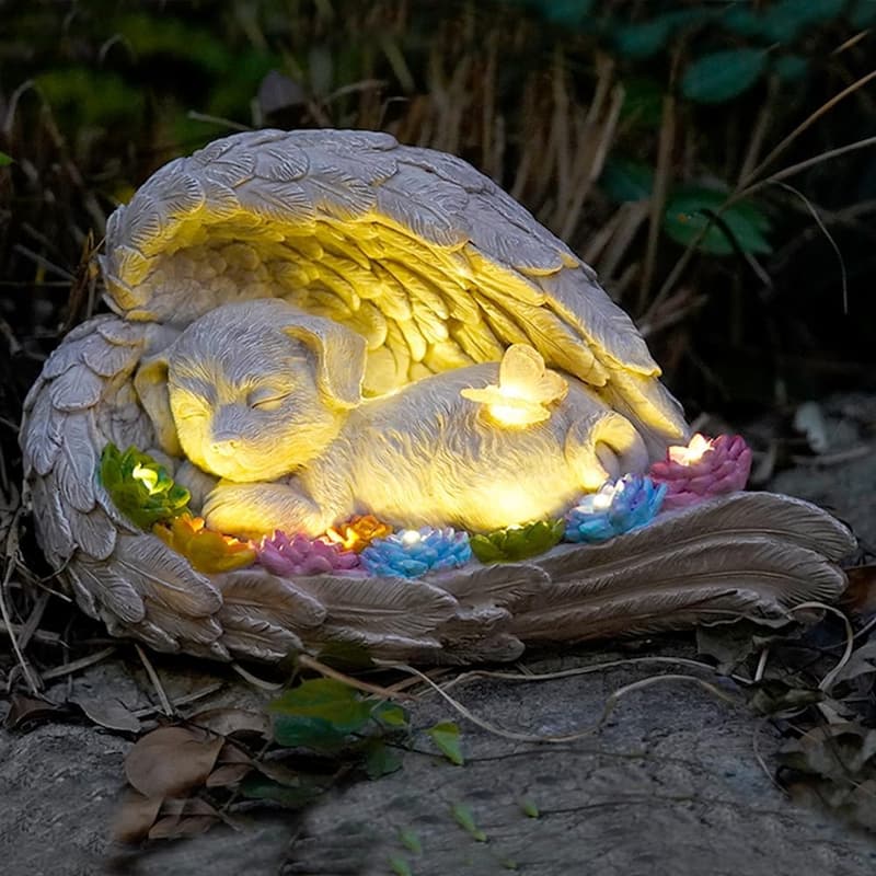Pet Memorial Stone with Solar Angel Statue for Garden