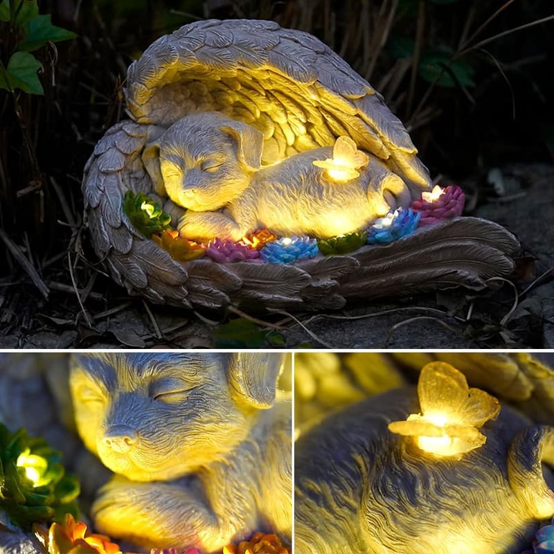 Pet Memorial Stone with Solar Angel Statue for Garden