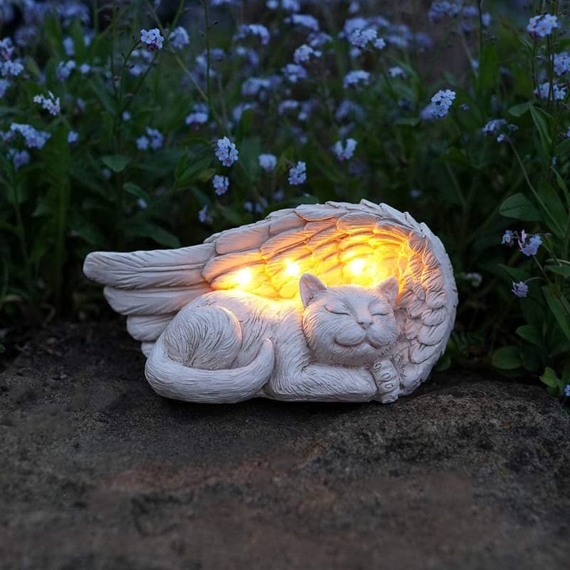 Cat Pet Memorial Stone with Solar Light - Outdoor Sympathy Gift