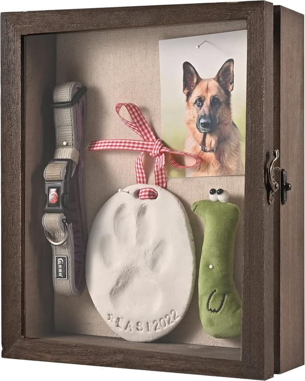 Pet Memorial Shadow Box with Clay Paw Print Kit for Pet Lovers