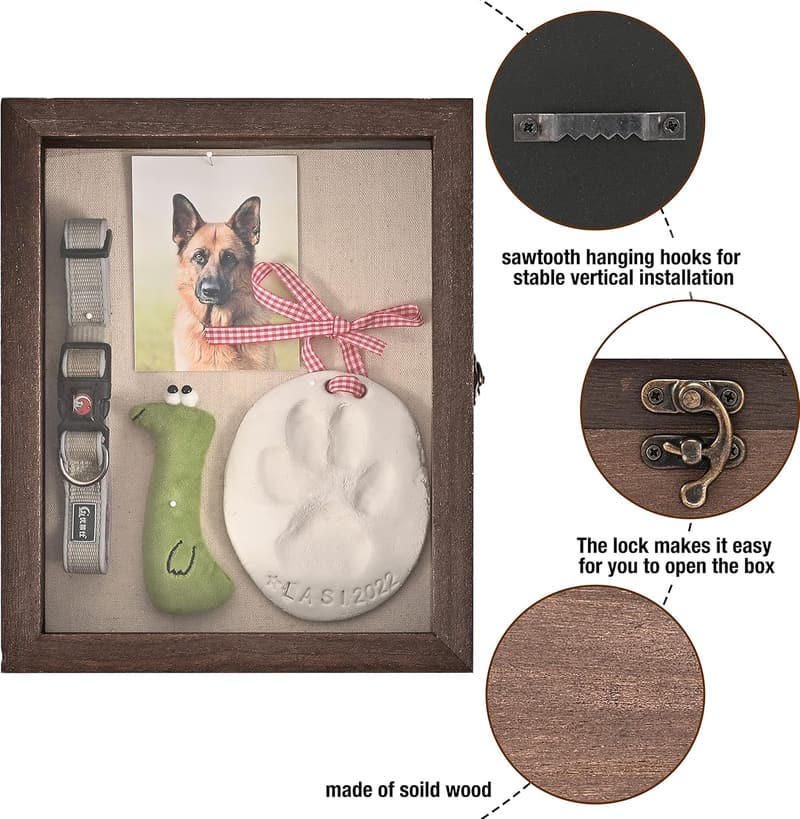 Pet Memorial Shadow Box with Clay Paw Print Kit for Pet Lovers
