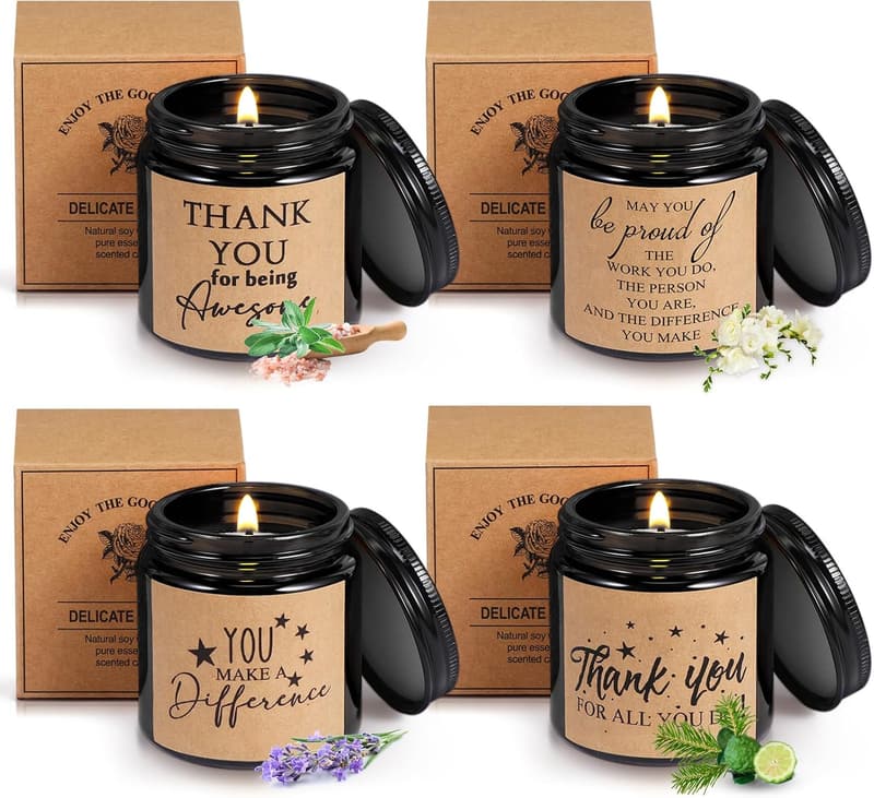 Thank You Gifts: 4 Scented Soy Wax Candles for Teachers & Nurses