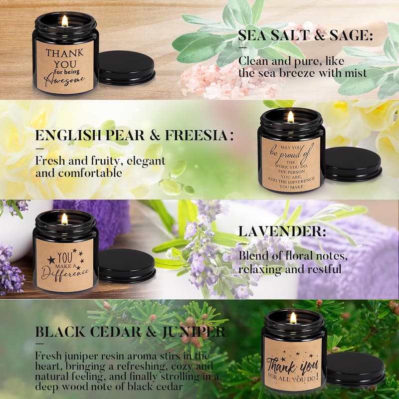 Thank You Gifts: 4 Scented Soy Wax Candles for Teachers & Nurses
