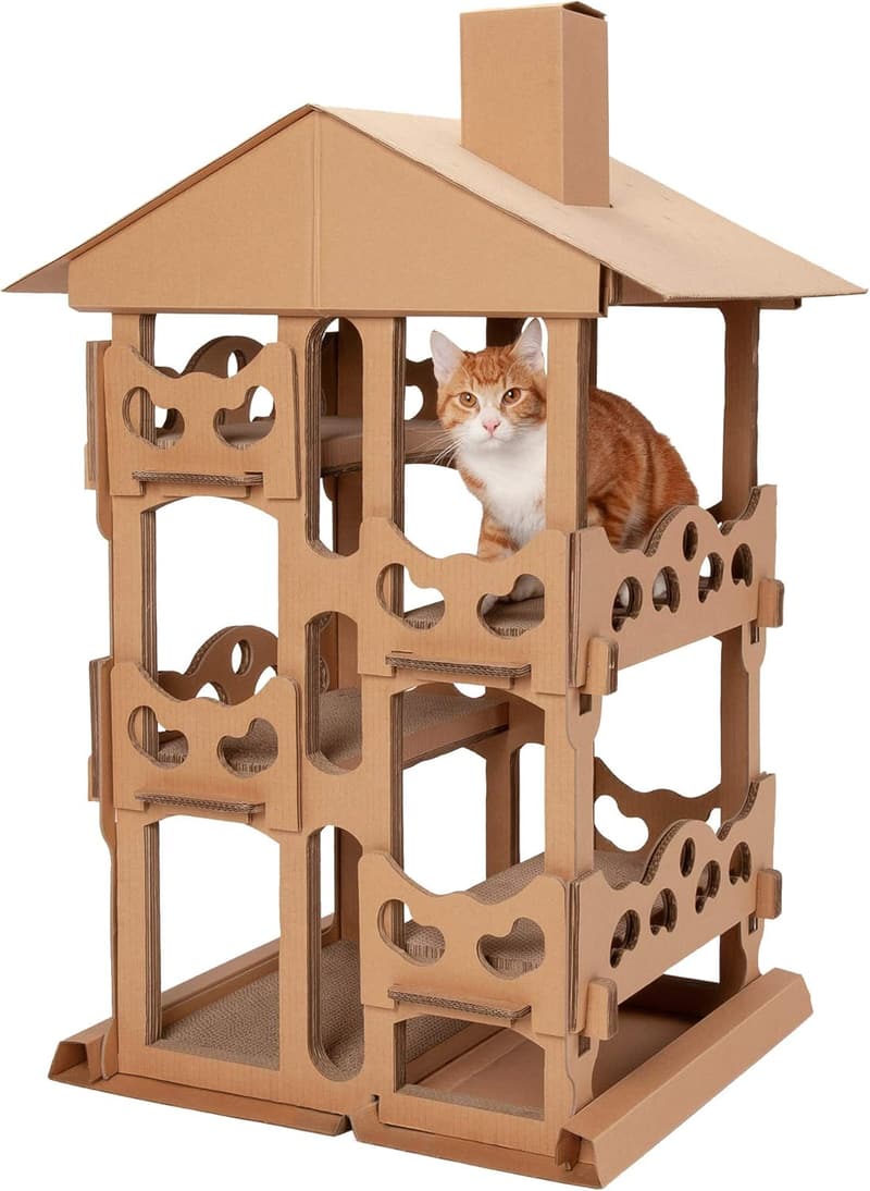 Multi-Level Cardboard Cat House Playground with Catnip