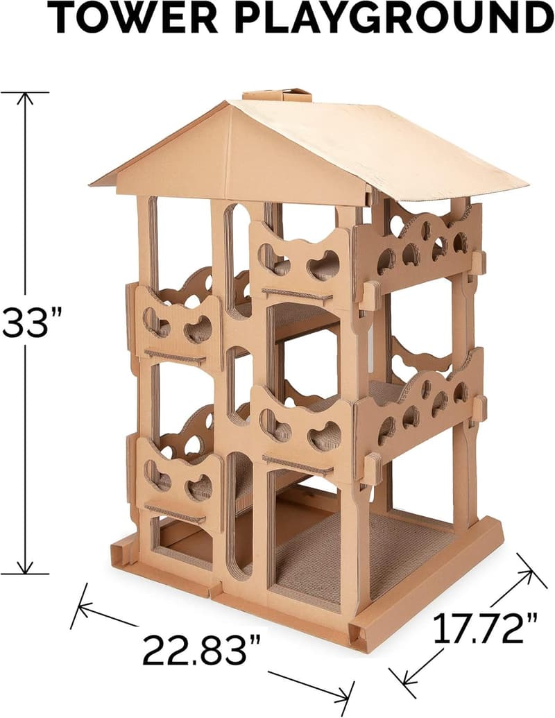 Multi-Level Cardboard Cat House Playground with Catnip