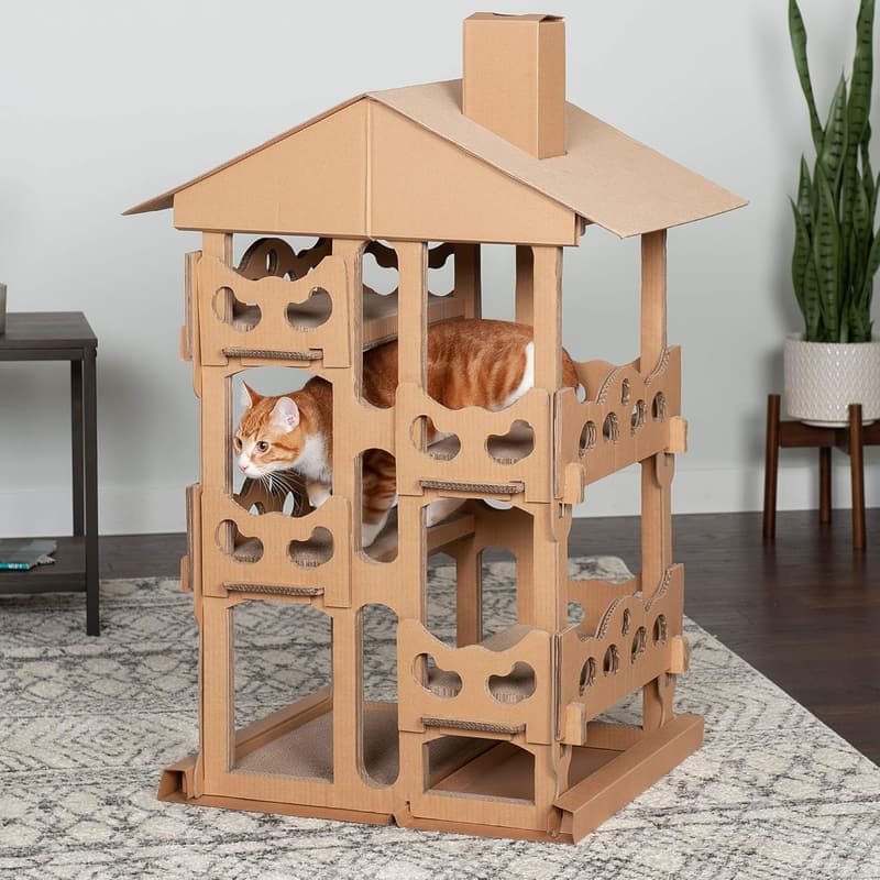 Multi-Level Cardboard Cat House Playground with Catnip