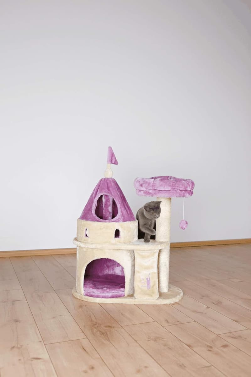 Cat Tree Condo with Scratching Post & Pom Pom Toy - Beige
