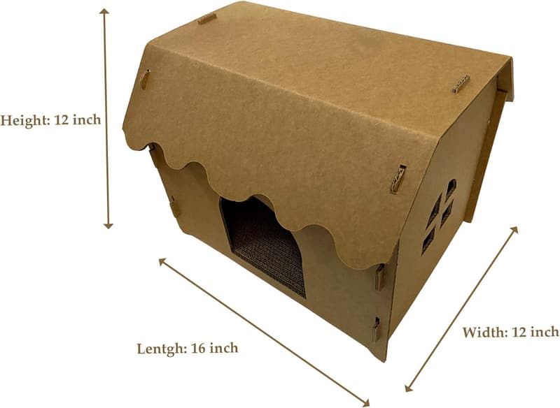 Cozy Cat House with Scratcher Pad - Cardboard for Cats & Kittens