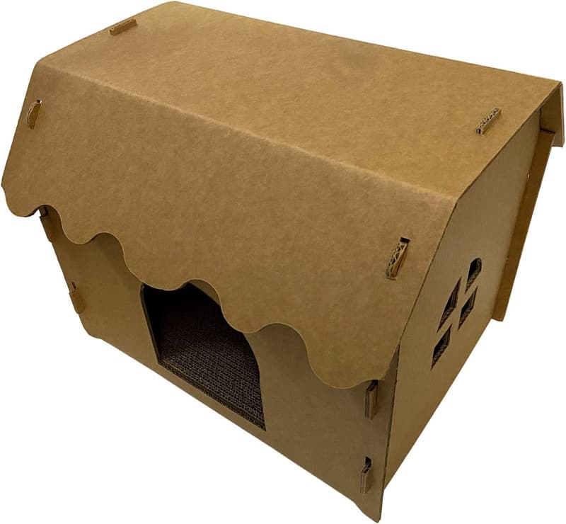 Cozy Cat House with Scratcher Pad - Cardboard for Cats & Kittens