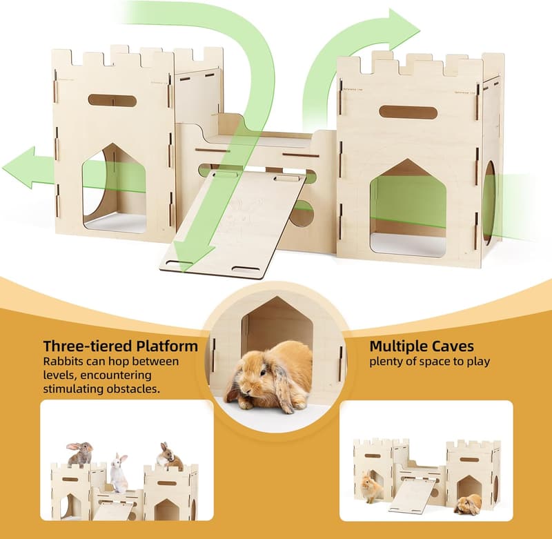 Extra Large Wooden Multi-Story Bunny Castle Habitat