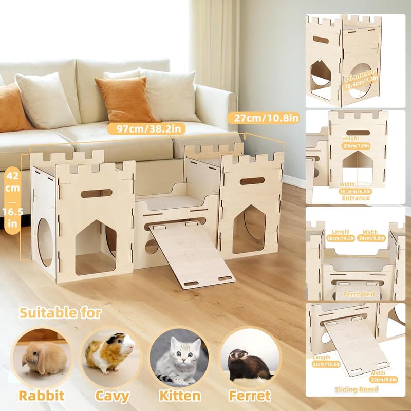 Extra Large Wooden Multi-Story Bunny Castle Habitat