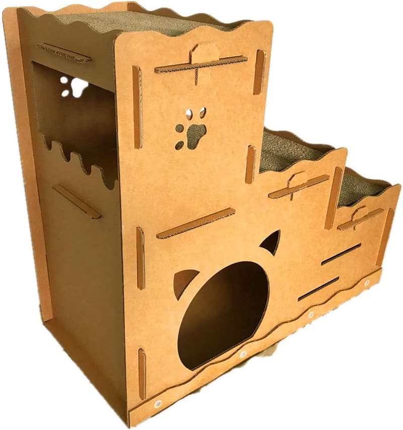 Three-Story Cat House with Scratcher - Cardboard W30 x D14 x H26