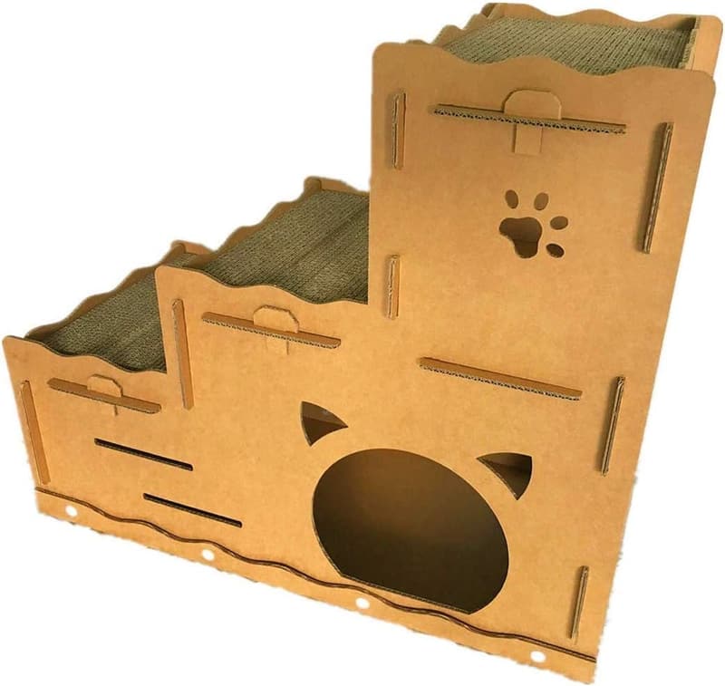 Three-Story Cat House with Scratcher - Cardboard W30 x D14 x H26