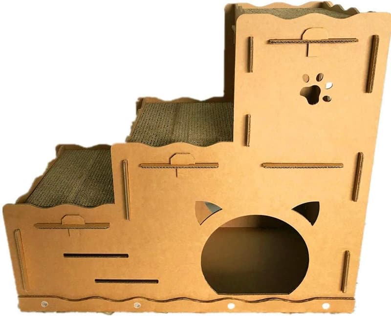 Three-Story Cat House with Scratcher - Cardboard W30 x D14 x H26