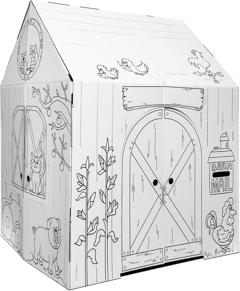 Kids Playhouse Barn - Colorful Cardboard Craft for Indoor & Outdoor Fun