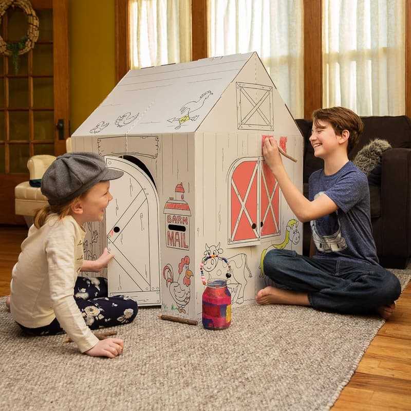 Kids Playhouse Barn - Colorful Cardboard Craft for Indoor & Outdoor Fun